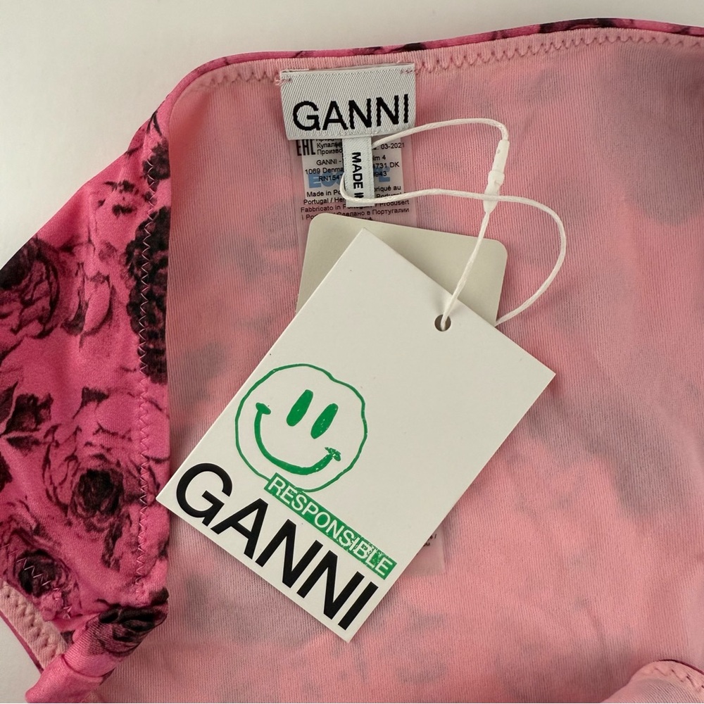 GANNI Floral Twisted Bikini Bottom Pink Size 42 L 10/12 NWT - Picture 5 of 6